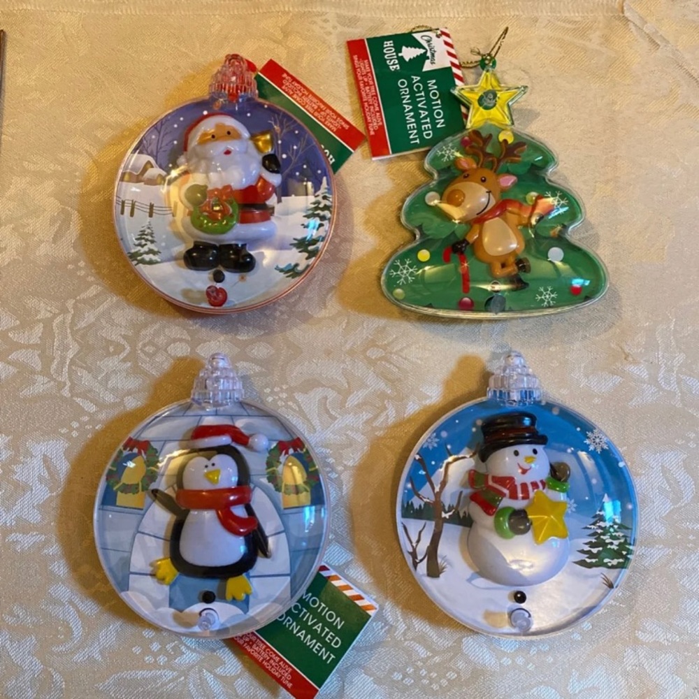 Set of 4 - Motion Activated Christmas Ornaments.